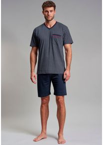 G&ouml;tzburg Shorty G&Ouml;TZBURG "Manhattan", Herren, Gr. 54 (XL), blau (navy), Single Jersey, Obermaterial: 100% Baumwolle, bedruckt, gemustert, bequem kniefrei, V-Ausschnitt, Homewear-Sets Shorty, Kurzarm, V-Ausschnitt, kurze Hose, Baumwolle, weich