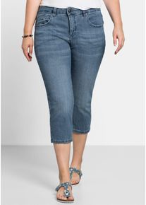 5-Pocket-Jeans sheego, Damen, Gr. 52, Normalgr&ouml;&szlig;en, blau (light blau, denim), 75% Baumwolle, 24% Polyester, 1% Elasthan, unifarben, 3/4-L&auml;nge, Jeans 5-Pocket-Jeans