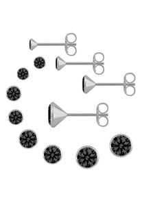 Ohrstecker-Set Firetti "Multipack Schmuck Geschenk Silber 925 Ohrstecker Glitzerstein", silber (silberfarben, schwarz, schwarz), Ohrringe, Damen, Silber 925 (Sterlingsilber), Ohrstecker-Set, mit Zirkonia (synth.)