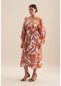 Sommerkleid Seidensticker "Schwarze Rose", Damen, Gr. 4XL48, Normalgr&ouml;&szlig;en, orange, 65% Baumwolle, 35% Leinen, Paisley, regular fit, V-Ausschnitt, Kleider Sommerkleid, 3/4 V-Neck Paisley