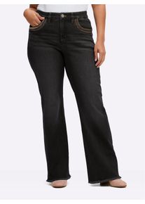 Bootcut-Jeans sheego, Damen, Gr. 46, Normalgr&ouml;&szlig;en, blau (schwarz denim), 95% Baumwolle, 3% Polyester, 2% Elasthan, unifarben, lang, Jeans Bootcut-Jeans