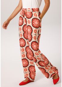 Schlupfhose Aniston CASUAL, Damen, Gr. 46, N-Gr, wollwei&szlig;, rot, schwarz, rosa, khaki, Web, Obermaterial: 100% Viskose, bedruckt, gemustert, weit lang, Hosen Schlupfhose, mit fantasievollem Mandela-Druck - NEUE KOLLEKTION