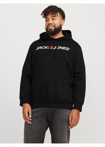 Jack & Jones PlusSize Kapuzensweatshirt "JJECORP OLD LOGO SWEAT HOOD NOOS PLS", Herren, Gr. 4XL, schwarz (schwarz detail:reg fit), angeraute Sweatware, Obermaterial: 80% Baumwolle, 20% Polyester, JACK & JONES PLUSSIZE, bedruckt, regular fit taillenbedeckt, ohne Ausschnitt, Rippb&uuml;ndchen, Sweatshirts Kapuzensweatshirt, mit Logo Print