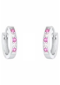 Paar Creolen Amor "2021270", bunt (silberfarben, rosa, rosa), Ohrringe, Damen, Silber 925 (Sterlingsilber), Paar Creolen, mit Zirkonia (synth.)