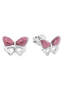 Paar Ohrstecker Amor "Schmetterling", bunt (silberfarben, rosa), Ohrringe, M&auml;dchen, Silber 925 (Sterlingsilber), Paar Ohrstecker