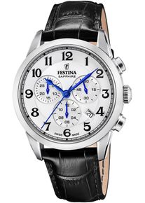 Chronograph Festina "Swiss Made Collection", schwarz, Armbanduhren, Herren, Chronograph, Armbanduhr, Quarzuhr, Herrenuhr, Lederarmband, Saphirglas, Swiss Made