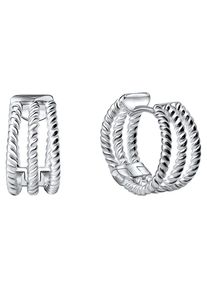 Paar Creolen Firetti "Schmuck Geschenk Silber 925 mehrreihig gedrehte Optik", silber (silberfarben), Ohrringe, Damen, 14mm, Silber 925 (Sterlingsilber), Paar Creolen