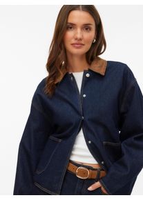 V&eacute;ro Moda Jeansjacke VERO MODA "VMNOVIE LS DENIM BARN JACKET SI346", Damen, Gr. S, medium blau denim, Web, Obermaterial: 80% Baumwolle, 20% Polyester, unifarben, Rundhals, Jacken Jeansjacke