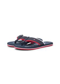 Zehentrenner Tommy Hilfiger "HILFIGER TUMBLE BEACH SANDAL", Damen, Gr. 40, dunkelblau, Lederimitat, Textil, Schuhe Zehentrenner, Sommerschuh, Badeschuh mit dreifarbiger Laufsohle