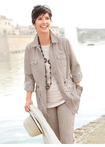 Blusenblazer "Blusenjacke", Damen, Gr. 36, grau (stein), 100% Polyester, Blazer Blusenblazer