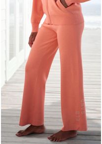 Strickhose ELBSAND, Damen, Gr. 44/46, N-Gr, orange (aprikose), Feinstrick, Obermaterial: 50% Viskose, 28% Polyester, 22% Nylon, meliert, unifarben, bequem lang, Hosen Strickhose, mit weitem Bein und eingestricktem Logo, Loungewear