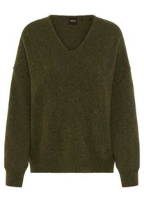 Strickpullover BOSS Orange "Fondyssa Premium Damenmode", Damen, Gr. L (40), dunkelgr&uuml;n 306, Strick, Obermaterial: 44% Polyamid, 34% Alpaka, 22% Wolle, unifarben, bequem normal, V-Ausschnitt, Rippstrickb&uuml;ndchen, Pullover Strickpullover, im Relaxed Fit, V-Ausschnitt