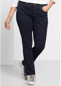 Stretch-Jeans sheego, Damen, Gr. 48, Normalgr&ouml;&szlig;en, blau (blau schwarz denim), 71% Baumwolle, 27% Polyester, 2% Elasthan, unifarben, lang, Jeans Stretch-Jeans