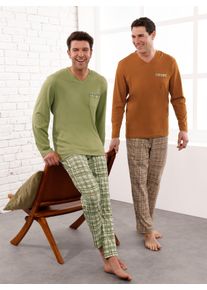 King&acute;S Club Schlafanzug KINGS CLUB, Herren, Gr. 44/46, gr&uuml;n (cognac, kariert, schilf, kariert), 100% Baumwolle, Homewear-Sets Schlafanzug