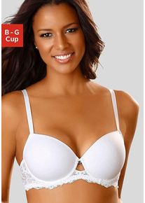 Schalen-BH Lascana, Damen, Gr. 100, Cup E, wei&szlig;, Spitze, Obermaterial: 86% Polyamid (TACTEL), 14% Elasthan (LYCRA), BHs Schalen-BH, mit nahtlosen Cups und h&uuml;bschem Spitzenr&uuml;cken, Dessous