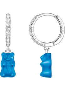 Single-Creole Thomas Sabo "Thomas Sabo x HARIBO Schmuck: Einzel-Creole mit Goldb&auml;r", blau (silberfarben, blau, kristallwei&szlig;, blau, kristallwei&szlig;), Ohrringe, Damen, Silber 925 (recycelt), Single-Creole, mit Kristallglas, Zirkonia (synth.)