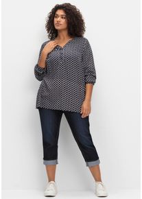 7/8-Jeans sheego, Damen, Gr. 48, Normalgr&ouml;&szlig;en, blau (blau schwarz denim), 75% Baumwolle, 24% Polyester, 1% Elasthan, unifarben, 7/8-L&auml;nge, Jeans 7/8-Jeans