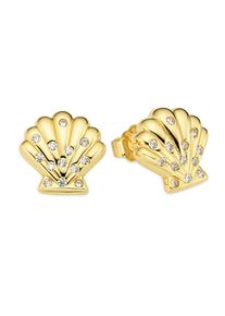 Paar Ohrstecker "Silberohrstecker Muschel-Optik gelbgoldfarben vergoldet", gelbgoldfarben, kristallwei&szlig;, kristallwei&szlig;, ANISTON JEWELRY & WATCHES, Ohrringe, Damen, Silber 925 (Sterlingsilber), Paar Ohrstecker, mit Zirkonia (synth.)