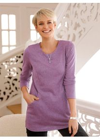 Langarmshirt Classic Basics "Winter-Shirt", Damen, Gr. 46, lila (violett, schwarz, meliert), 95% Polyester, 5% Elasthan, meliert, Rundhals, Shirts Langarmshirt