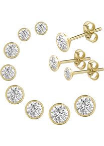 Ohrstecker-Set Firetti "Multipack Schmuck Geschenk Silber 925 Ohrstecker Glitzerstein", gold (gelbgoldfarben, kristallwei&szlig;, kristallwei&szlig;), Ohrringe, Damen, Silber 925 (Sterlingsilber), Ohrstecker-Set, mit Zirkonia (synth.)