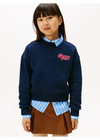 Sweatshirt Tommy Hilfiger "TOMMY FLOCK SWEATSHIRT", M&auml;dchen, Gr. 14 (164), blau (schwarz night navy), Sweatware, Obermaterial: 68% Baumwolle, 32% Polyester, unifarben, regular fit normal, Rundhals, eingesetzt B&uuml;ndchen, Sweatshirts Sweatshirt, Kinder bis 16 Jahre