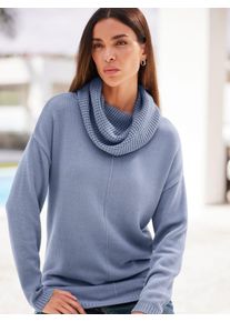 Longpullover Heine "Longpullover", Damen, Gr. 38, blau (taubenblau), 50% Baumwolle, 50% Polyacryl, unifarben, Pullover Longpullover