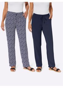 Schlupfhose Classic Basics, Damen, Gr. 46, Normalgr&ouml;&szlig;en, blau (marine, marine, wei&szlig;, bedruckt), 100% Polyester, gebl&uuml;mt, gemustert, unifarben, lang, Hosen Schlupfhose