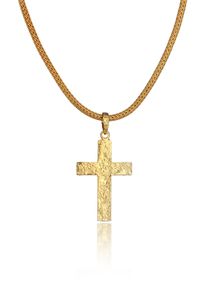 Kette mit Anh&auml;nger Kuzzoi "Halskette Herren Zopfkette Kreuz Geh&auml;mmert 925 Silber" Gr. 50, gold, Halsketten, Herren, ohne Stein, Silber 925 (Sterlingsilber), Kette mit Anh&auml;nger