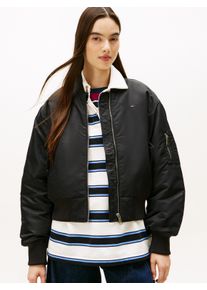 Bomberjacke Tommy Jeans "TJW ESSENTIAL BOMBER JACKET", Damen, Gr. XL (42), schwarz, Web, Obermaterial: 100% Nylon, unifarben, regular fit, Rippb&uuml;ndchen, Jacken Bomberjacke, Mit Rei&szlig;verschlusstaschen an den &Auml;rmeln