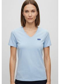 T-Shirt HUGO BLUE "Classic V", Damen, Gr. L (40), open blau 477, Single Jersey, Obermaterial: 100% Baumwolle, unifarben, regular fit normal, V-Ausschnitt, eingesetzt normaler Saum, Shirts T-Shirt, mit Logo, V-Ausschnitt
