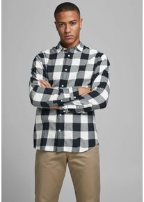 Jack & Jones Karohemd JACK & JONES "JJ JJEGINGHAM TWILL SHIRT L/", Herren, Gr. XS, N-Gr, schwarz-wei&szlig; (wei&szlig;, schwarz), Web, Obermaterial: 100% Baumwolle, kariert, Hemden Karohemd