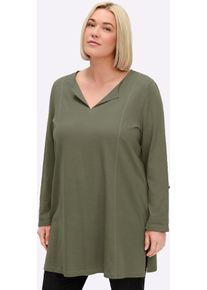Longshirt sheego "Longshirt", Damen, Gr. 44/46, gr&uuml;n (khaki), 100% Baumwolle, unifarben, Rundhals, Shirts Longshirt
