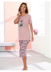 Schlafanzug, Damen, Gr. 44/46, bunt (hortensie, bedruckt), 100% Baumwolle, Homewear-Sets Schlafanzug
