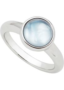 Fingerring Leonardo "Ring Bea grey blue" Gr. 18, blau (edelstahlfarben, blau, perlmuttfarben), Fingerringe, Damen, 18, Edelstahl, Fingerring, mit Glasstein - mit Perlmutt