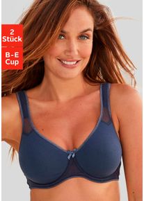 T-Shirt-BH Petite Fleur, Damen, Gr. 75, Cup C, blau (marine, wei&szlig;), Jersey, Obermaterial: 90% Baumwolle, 5% Elasthan, 5% Polyamid, Basic, BHs T-Shirt-BH, mit B&uuml;gel und Netzeins&auml;tzen, Basic Dessous, Topseller