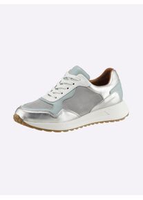 Sneaker Heine, Damen, Gr. 40, grau (grau, silberfarben), Glattleder, Leder, Rindsleder, Schuhe Sneaker