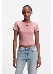 T-Shirt HUGO BLUE "Baby Tee", Damen, Gr. M (38), light, pastel pink 681, Single Jersey, Obermaterial: 96% Baumwolle, 4% Elasthan, unifarben, slim fit bauchfrei, Rundhals, Shirts T-Shirt, in verk&uuml;rzter L&auml;nge