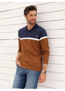 Langarmshirt Catamaran "Langarm-Poloshirt", Damen, Gr. 64/66, marine, cognac, gestreift, 100% Baumwolle, gemustert, gestreift, mehrfarbig, Shirts Langarmshirt