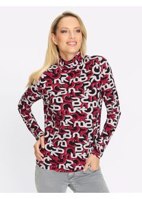 Rollkragenshirt Heine "Druck-Shirt", Damen, Gr. 34, schwarz (schwarz, rot, bedruckt), 95% Viskose, 5% Elasthan, bedruckt, gemustert, mehrfarbig, Shirts Rollkragenshirt