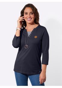 3/4-Arm-Shirt Casual Looks "Shirt", Damen, Gr. 42, marine, 50% Baumwolle, 50% Modal, gemustert, unifarben, V-Ausschnitt, Shirts 3/4-Arm-Shirt