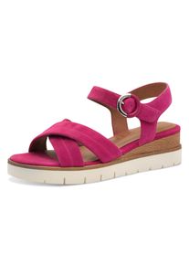 Keilsandalette Tamaris, Damen, Gr. 40, pink (fuchsia), Ziegenveloursleder, Schuhe Keilsandalette, Riemchensandale, Sommerschuh mit dezenten Ziern&auml;hten