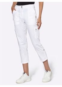 Cargohose Heine, Damen, Gr. 46, Normalgr&ouml;&szlig;en, wei&szlig;, 98% Baumwolle, 2% Elasthan, unifarben, 7/8-L&auml;nge, Hosen Cargohose
