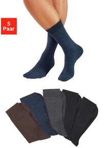 H.I.S. Businesssocken H.I.S, Damen, Gr. 47-48, 2x schwarz, 1x braun meliert, 1x jeans meliert 1x anthrazit meliert, Baumwollmischung, unifarben, elastisch, Socken Businesssocken, mit klassischem Rippb&uuml;ndchen