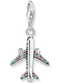 Charm-Einh&auml;nger Thomas Sabo "Flugzeug", silber (silberfarben, mehrfarbig, mehrfarbig), Charms, Damen, Silber 925 (recycelt), Charm-Einh&auml;nger, mit Glas-Keramik Stein