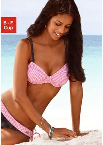B&uuml;gel-Bikini-Top Buffalo "Florida", Damen, Gr. 44, Cup B, rosa (rosa, schwarz), Polyamid, kariert, kontrastfarbene Details, Bikini-Oberteile B&uuml;gel-Bikini-Top, verstellbare Doppeltr&auml;ger, seitlich zu raffen, Mix-Kini