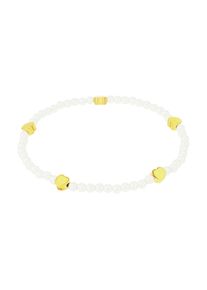 Armband Amor "Perlenarmband mit Herzen", gelbgoldfarben, wei&szlig;, Armb&auml;nder, Damen, 17cm, Edelstahl Perlen, Edelstahl, Perlen, Armband, mit Glasperle