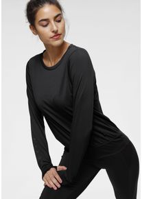 Langarmshirt OCEAN SPORTSWEAR "Soulwear - Yoga & Relax Shirt - Loose Fit", Damen, Gr. 48/50, schwarz, Obermaterial: 65% Polyester, 35% Viskose, figurumspielend h&uuml;ftlang, Rundhals, Shirts Langarmshirt, lang&auml;rmlig, figurumspielender Schnitt, sportlicher Stil