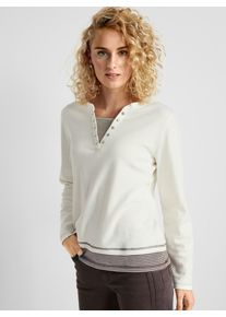 2-in-1-Langarmshirt Inspirationen "Shirt", Damen, Gr. 54, beige (ecru, dunkeltaupe, geringelt), 100% Baumwolle, gemustert, gestreift, unifarben, V-Ausschnitt, Shirts 2-in-1-Langarmshirt