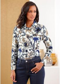 Rollkragenshirt Lady "Shirt", Damen, Gr. 50, blau (ecru, royalblau, bedruckt), 95% Viskose, 5% Elasthan, bedruckt, gebl&uuml;mt, gemustert, mehrfarbig, Shirts Rollkragenshirt