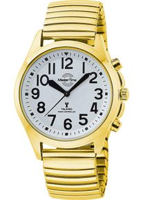 Funkuhr MASTER TIME "Sprechende Funkuhr", gold (goldfarben), Armbanduhren, Damen, Funkuhr, Quarzuhr, Armbanduhr, Damenuhr, analog, Flexband, Zugband